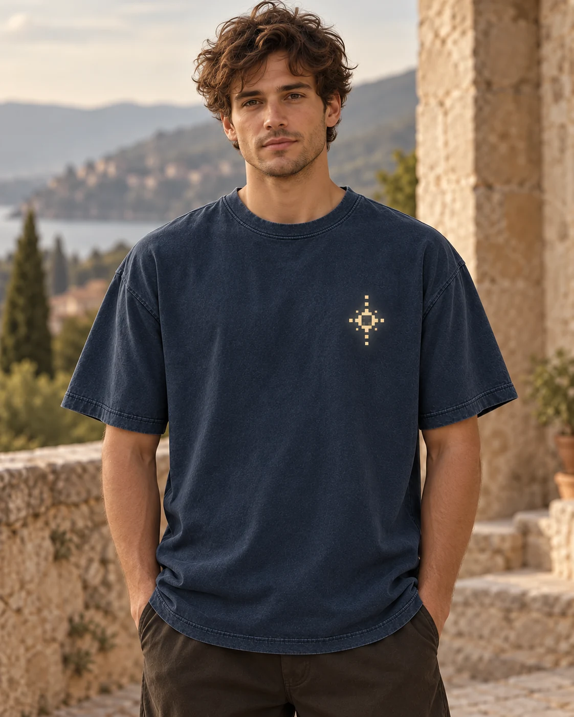 KI-Visualisierung: Checkpoint als getragenes T-Shirt, Vorderansicht
