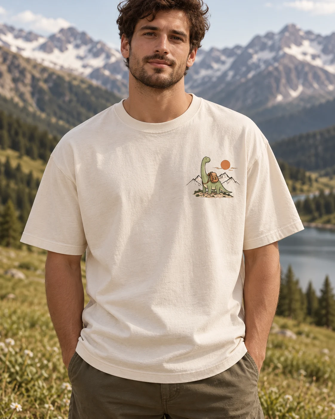 KI-Visualisierung: Small Steps als getragenes T-Shirt, Vorderansicht