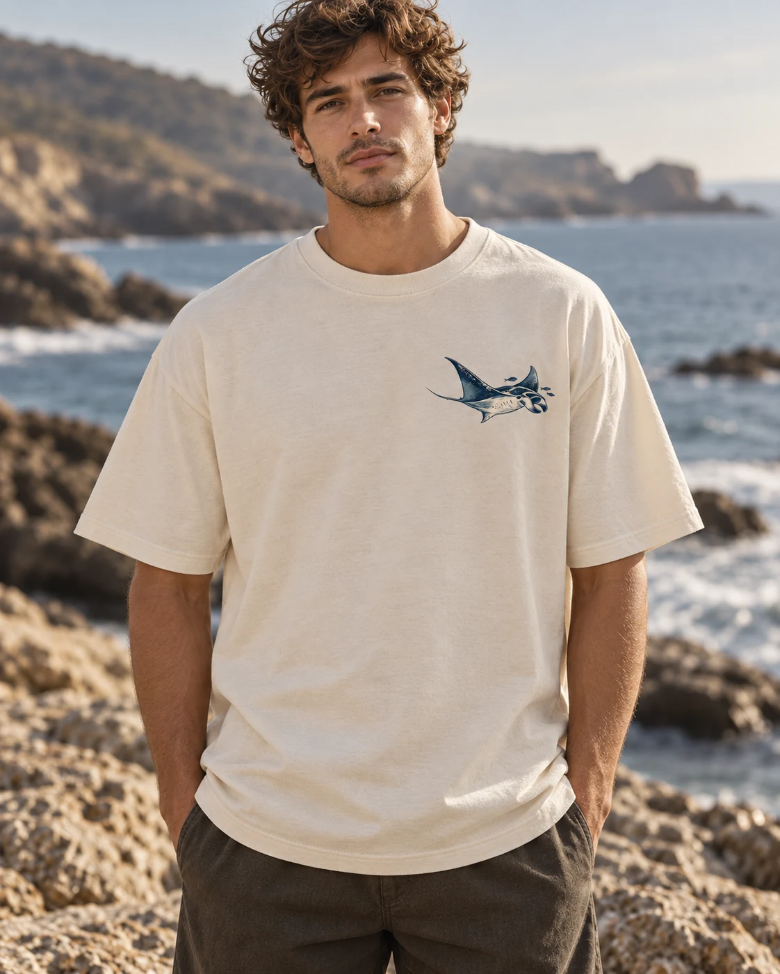 KI-Visualisierung: Below the Surface als getragenes T-Shirt, Vorderansicht